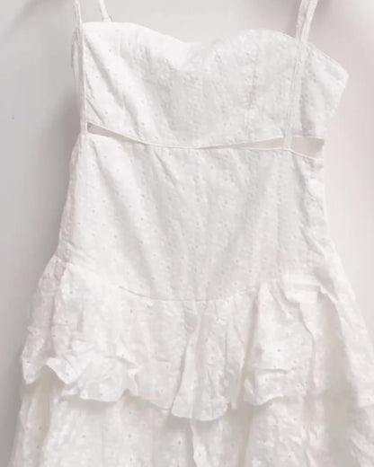 White Embroidery Waist Cut Short Dress (S)
