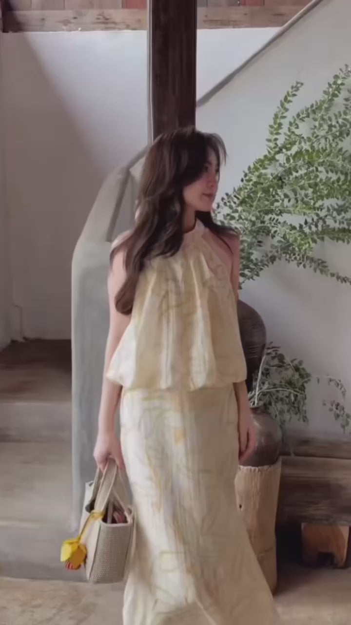 Yellow Floral Top + Long Skirt Two Piece Set
