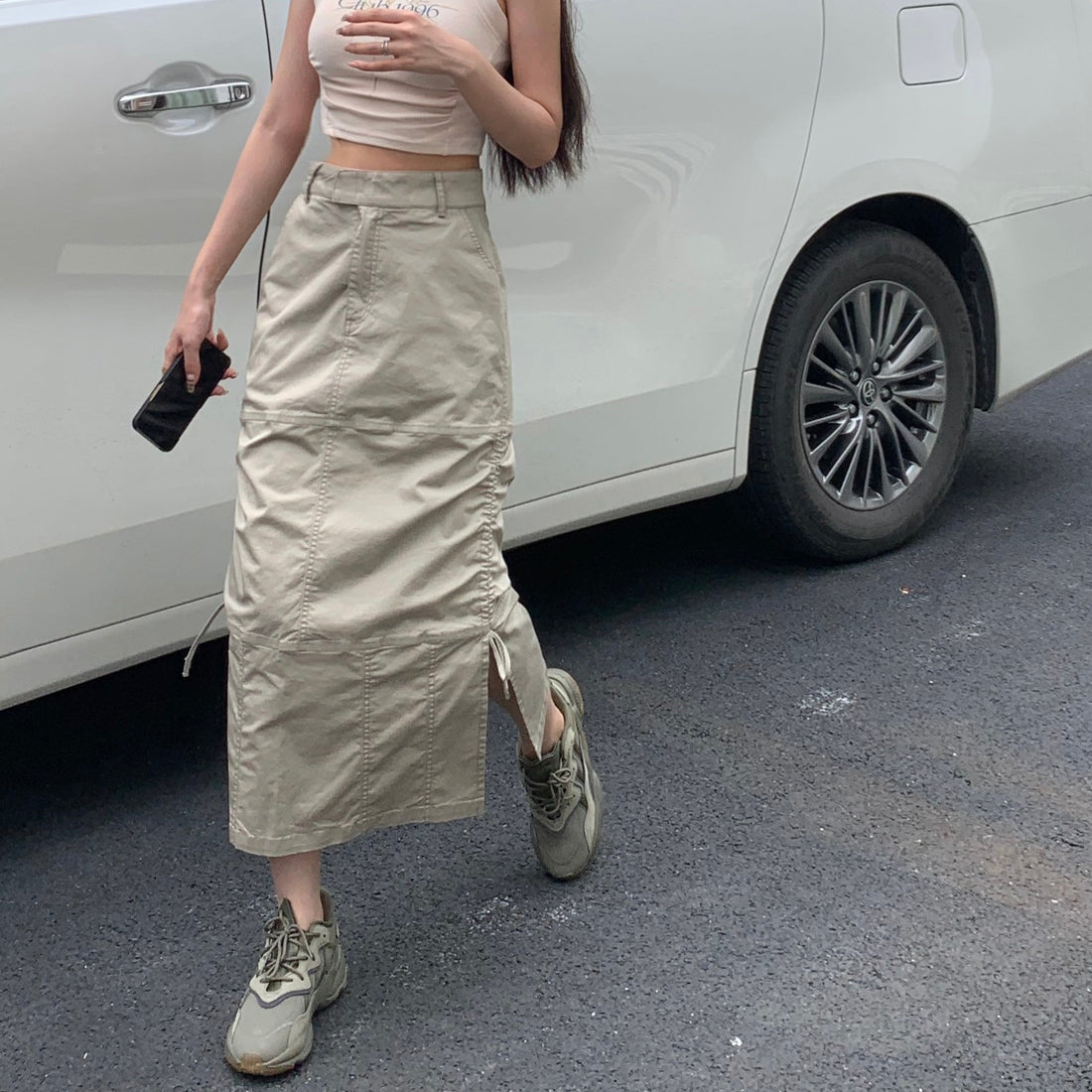 Middle Waist Cargo Long Skirt (S)