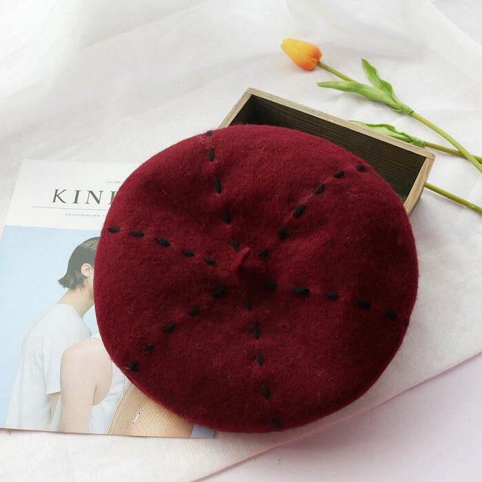A207 Lining Wool Felt Beret Hat - Hearts &amp; Kisses