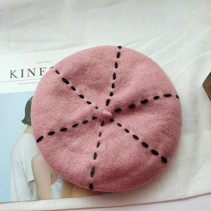 A207 Lining Wool Felt Beret Hat - Hearts &amp; Kisses