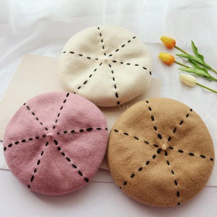 A207 Lining Wool Felt Beret Hat - Hearts &amp; Kisses