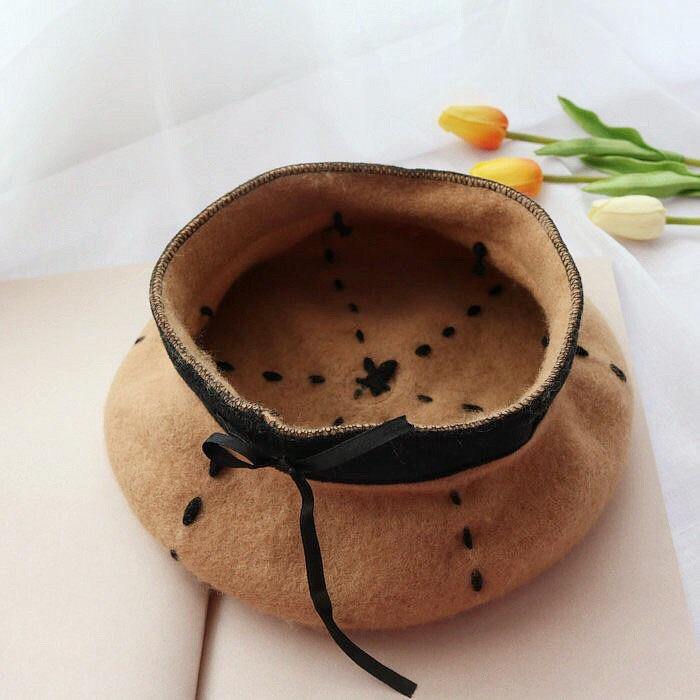 A207 Lining Wool Felt Beret Hat - Hearts &amp; Kisses
