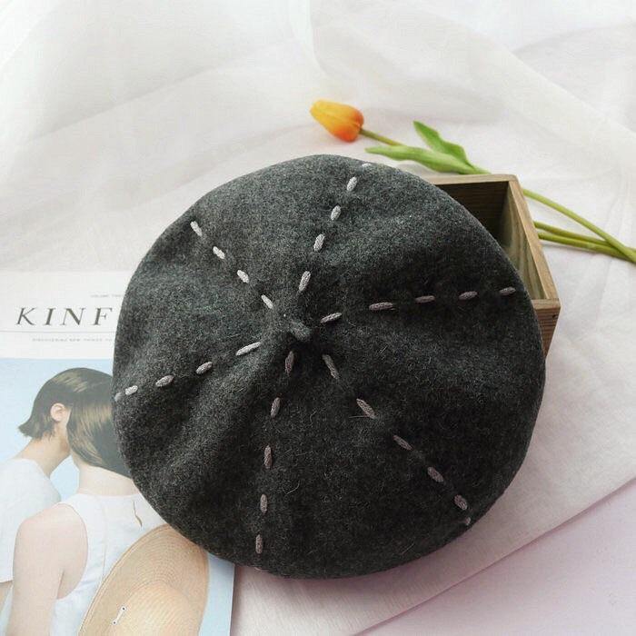 A207 Lining Wool Felt Beret Hat - Hearts &amp; Kisses