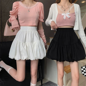 Elisey High Waist Skirt/Skort (Brown, White)
