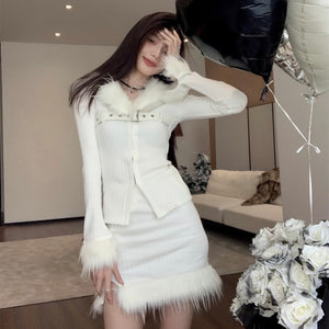Cream White Knitted Two Piece Set