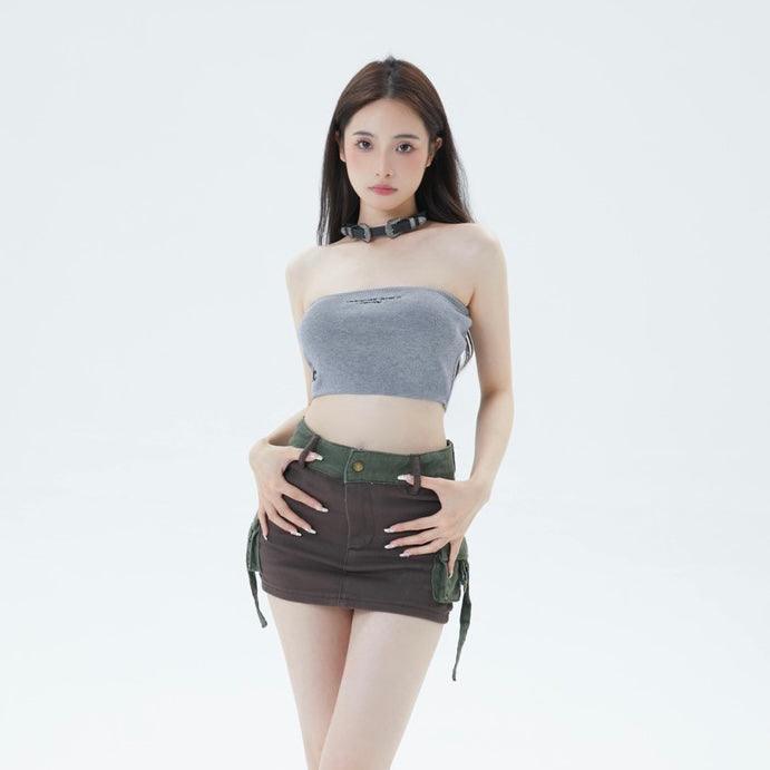 Peon Tube Top + Low Waist Mini Skirt Two Piece Set (S, M)