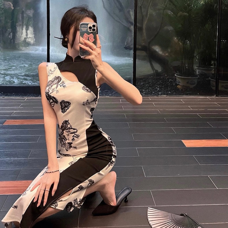 Two Tone Floral Cheongsam Dress (S)