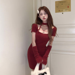 Joan Knitted Red Dress with Sleeve