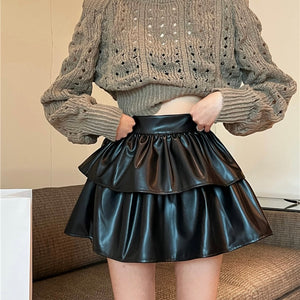 Joine PU High Waist Mini Skirt (Black - S)