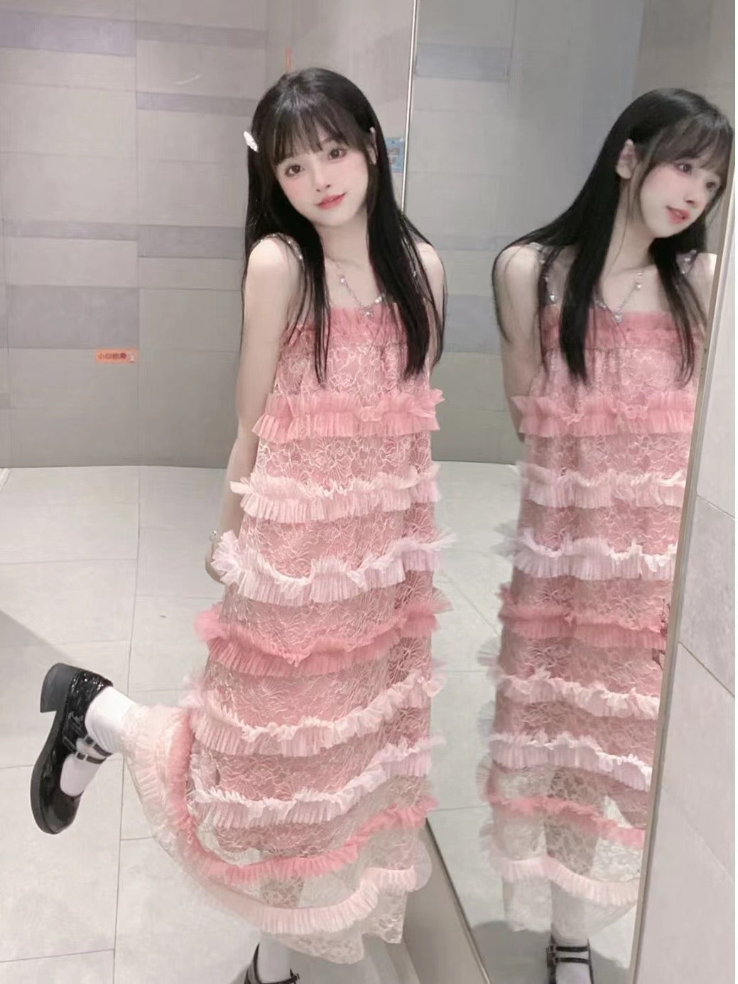 Sweet Pink Layer Mesh Dress