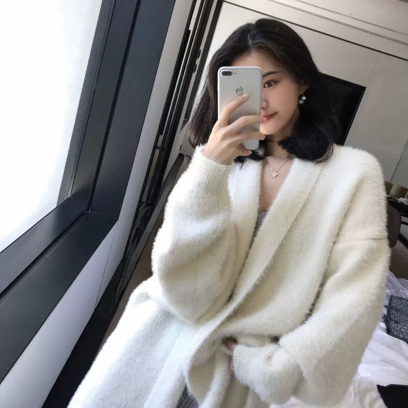 Amelia Fuzzy Long Cardigan Top/ Outerwear (Cream)