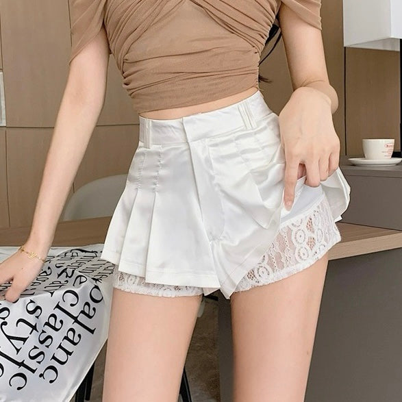 Mikee Silk Pleated High Waist Mini Shorts