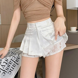 Mikee Silk Pleated High Waist Mini Shorts