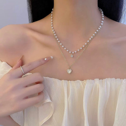 A37 June Heart Pearl Layer Necklace