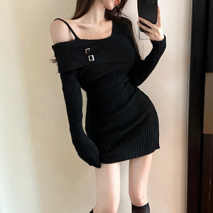Jena Knitted Long Sleeve Black Dress