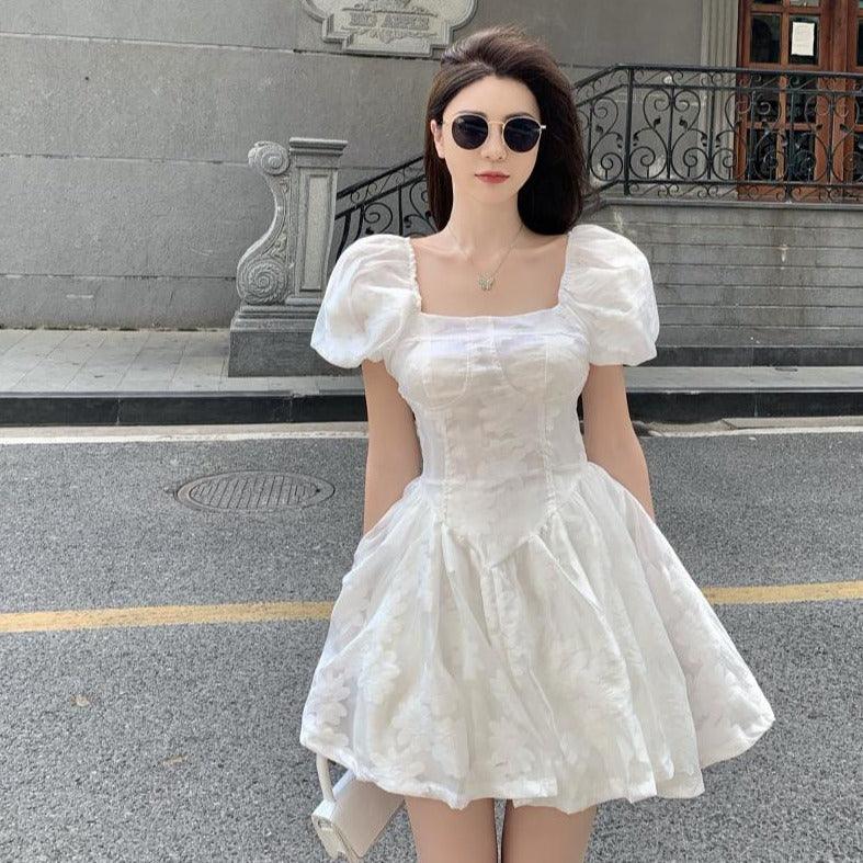 Kaithe Puff Sleeve Dress (Black, White) - Hearts & Kisses Fashion Boutique - Online Fashion Malaysia - Dress, Tops, Pants, Rompers, Sportswear & more. We Ship To Malaysia & Singapore