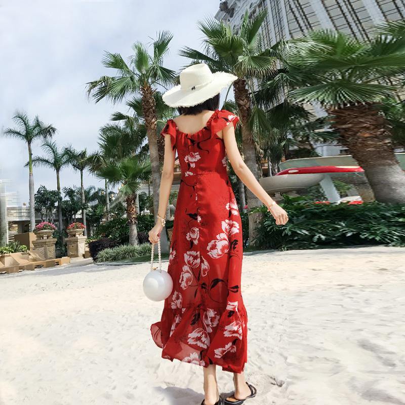 M160 Floral Print Red Dress - Hearts &amp; Kisses