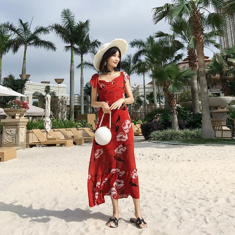M160 Floral Print Red Dress - Hearts &amp; Kisses