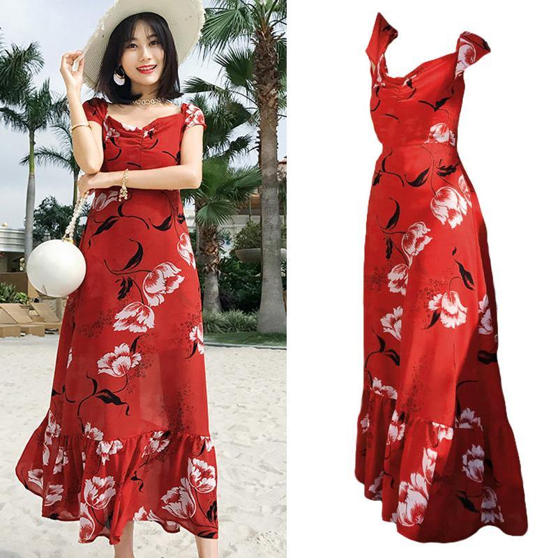 M160 Floral Print Red Dress - Hearts & Kisses