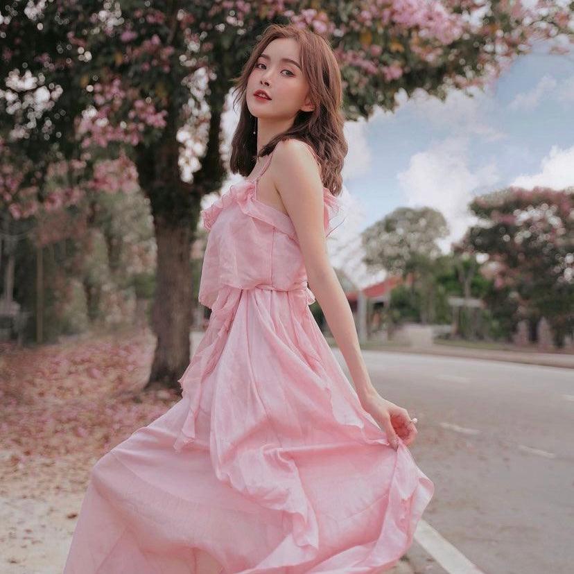 PA022 Fairy Pink Maxi Dress (S, M, L) - Hearts &amp; Kisses Fashion Boutique - HNK Online Fashion Malaysia - Shop Dress, Tops, Pants, Rompers, Sportswear &amp; more. We Ship To Malaysia &amp; Singapore.