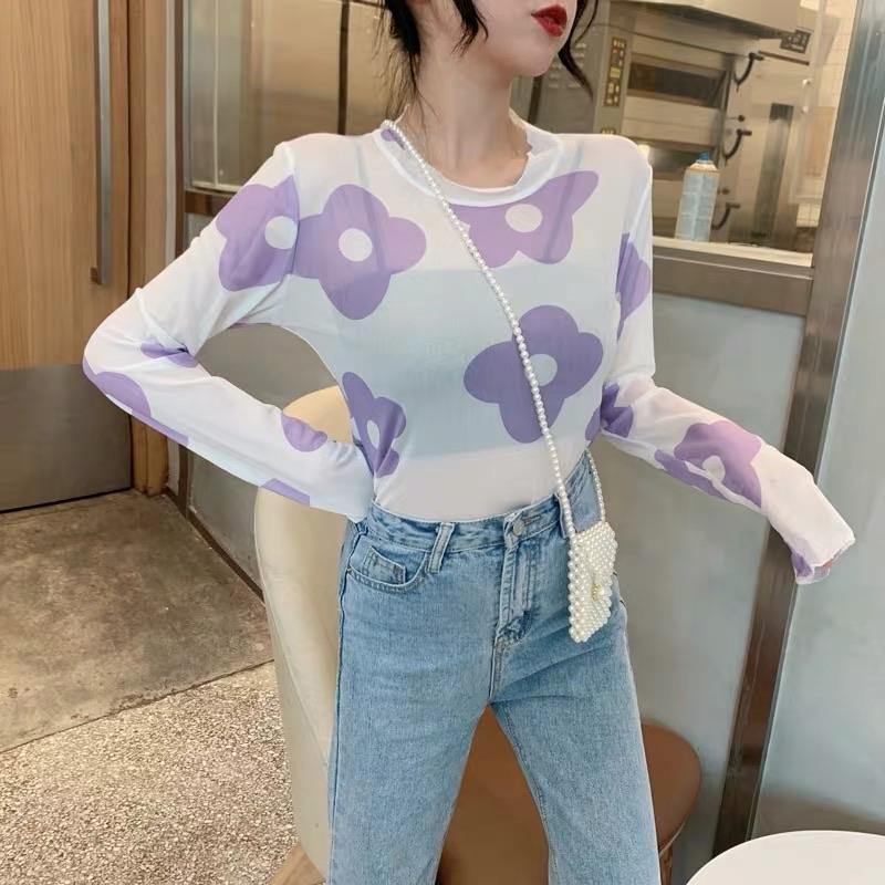 PD031 Floral Long Sleeve Mesh Top - Hearts &amp; Kisses