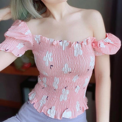 PF010 Floral Puff Sleeve Top - Hearts &amp; Kisses