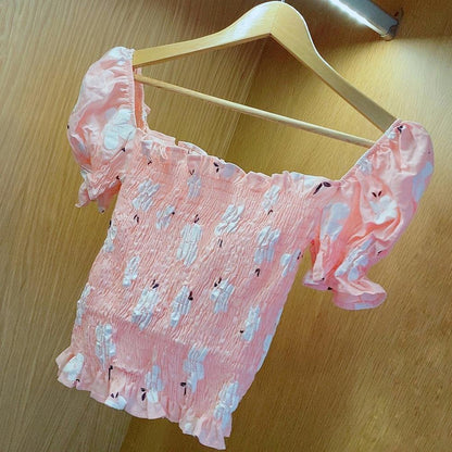 PF010 Floral Puff Sleeve Top - Hearts &amp; Kisses