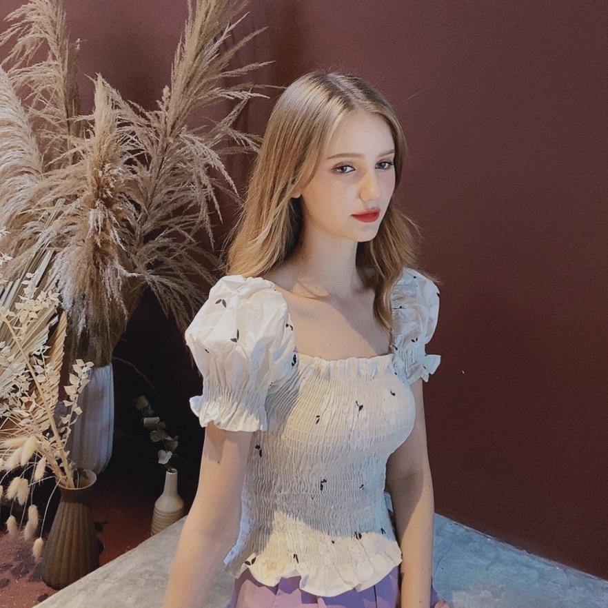 PF010 Floral Puff Sleeve Top - Hearts &amp; Kisses