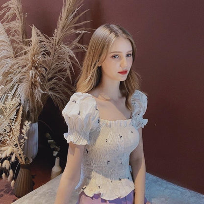 PF010 Floral Puff Sleeve Top - Hearts &amp; Kisses