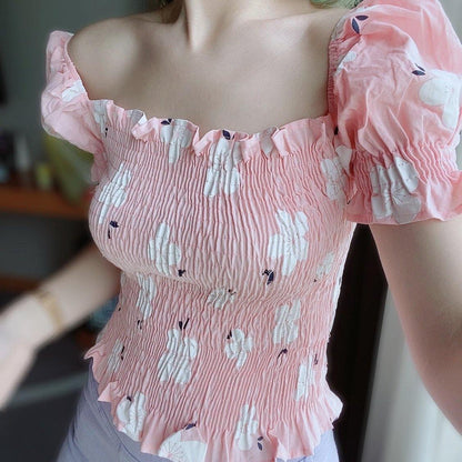 PF010 Floral Puff Sleeve Top - Hearts &amp; Kisses