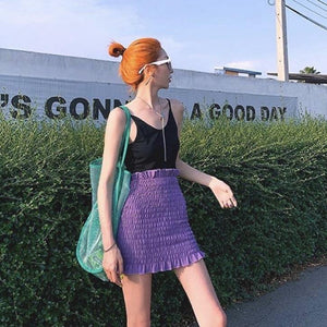 PF052 Slim Fit Mini Skirt (Purple, Neon) - Hearts & Kisses