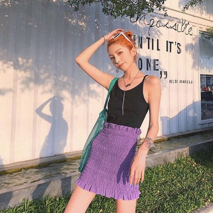 PF052 Slim Fit Mini Skirt (Purple, Neon) - Hearts &amp; Kisses