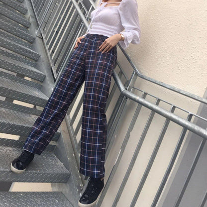PS034 High Waist Plaid Maxi Pants (M, L) - Hearts &amp; Kisses