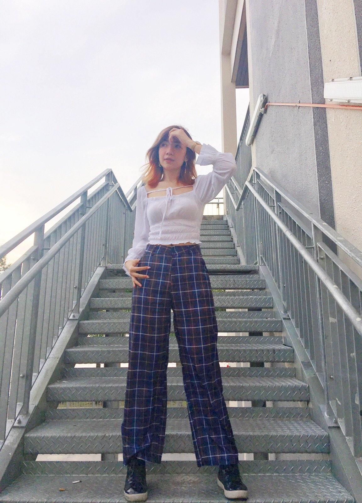 PS034 High Waist Plaid Maxi Pants (M, L) - Hearts &amp; Kisses