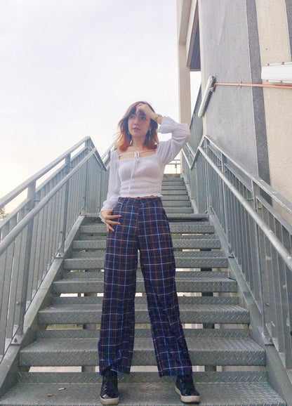 PS034 High Waist Plaid Maxi Pants (M, L) - Hearts &amp; Kisses