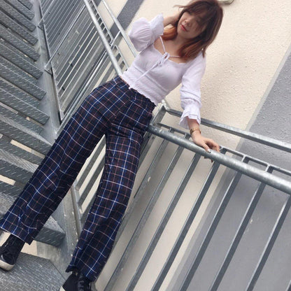 PS034 High Waist Plaid Maxi Pants (M, L) - Hearts &amp; Kisses