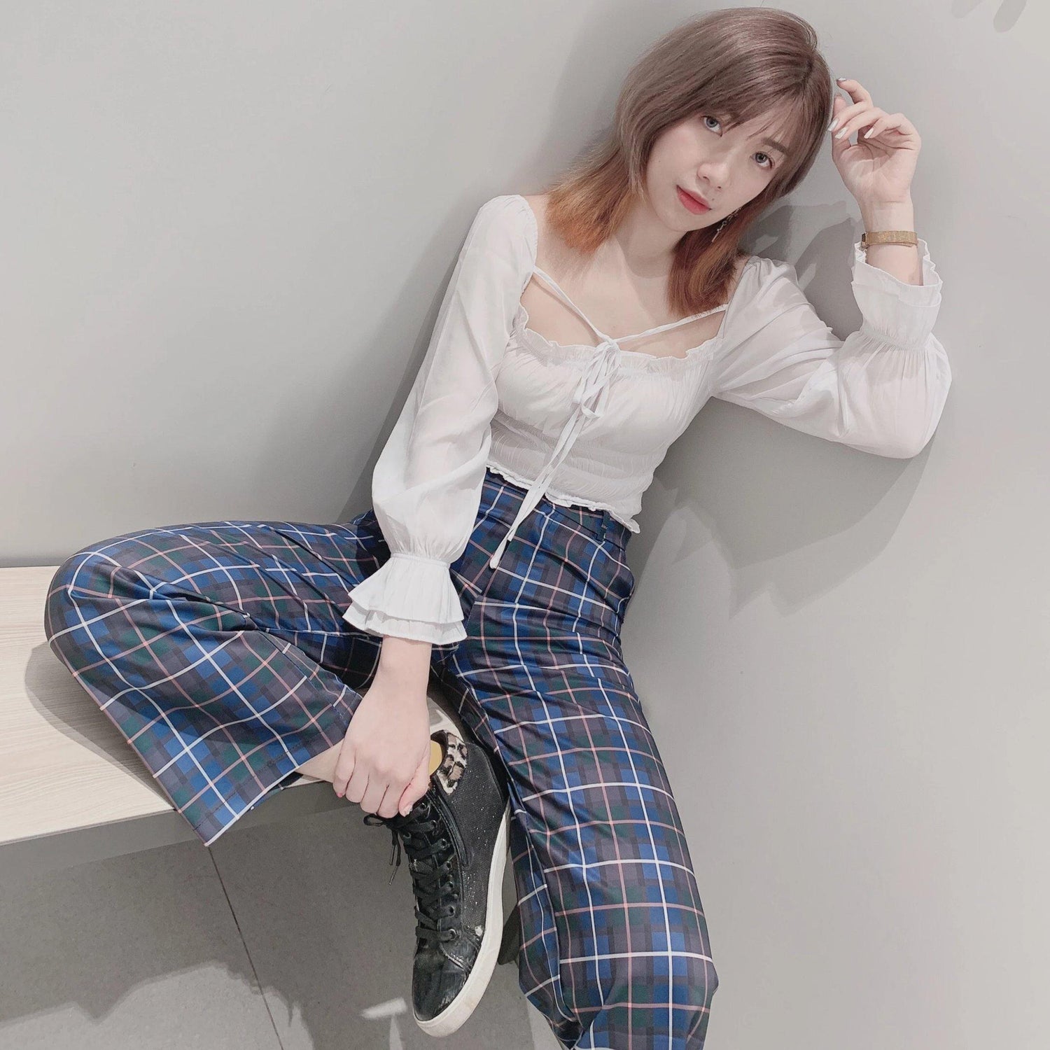 PS034 High Waist Plaid Maxi Pants (M, L) - Hearts &amp; Kisses