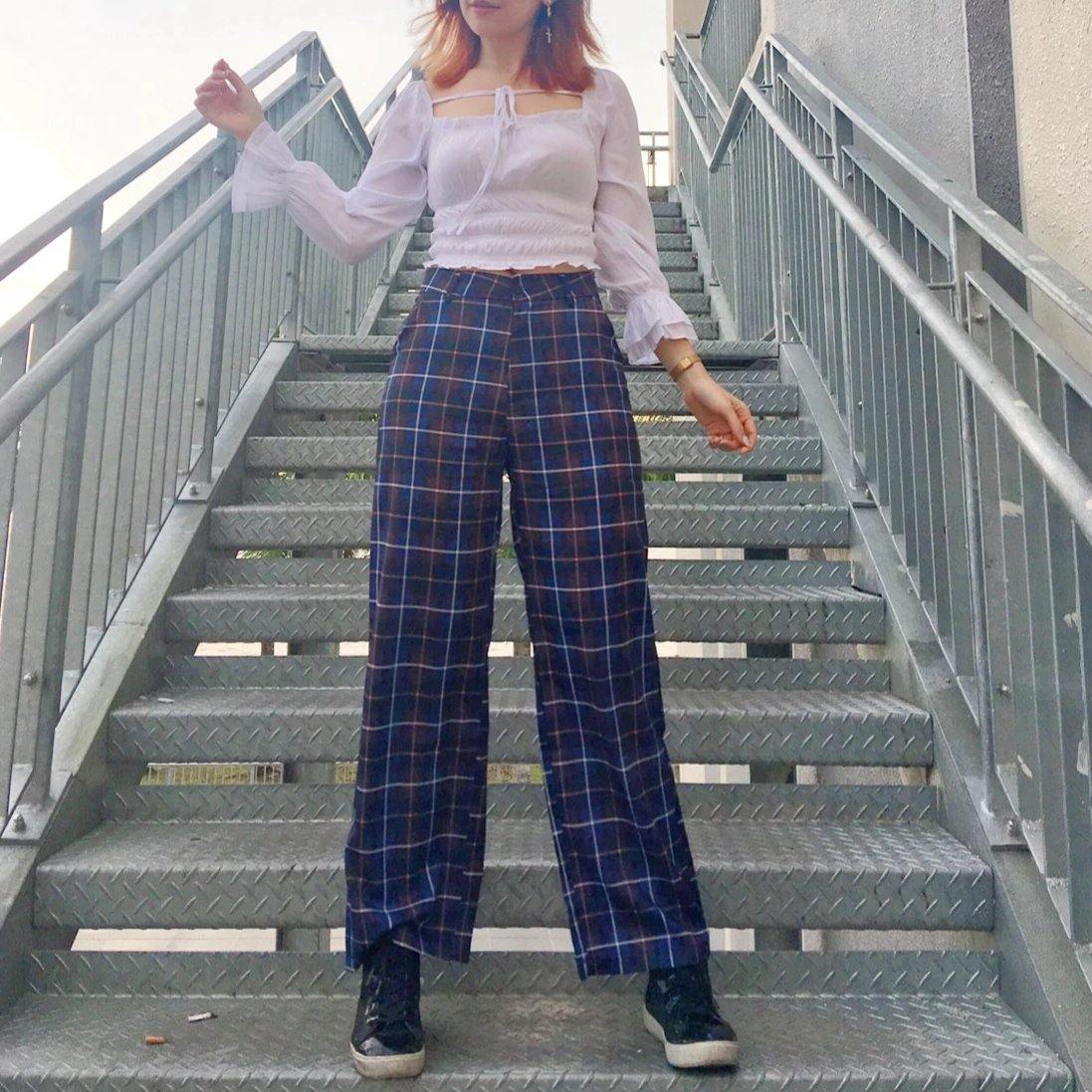 PS034 High Waist Plaid Maxi Pants (M, L) - Hearts &amp; Kisses
