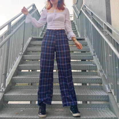 PS034 High Waist Plaid Maxi Pants (M, L) - Hearts &amp; Kisses