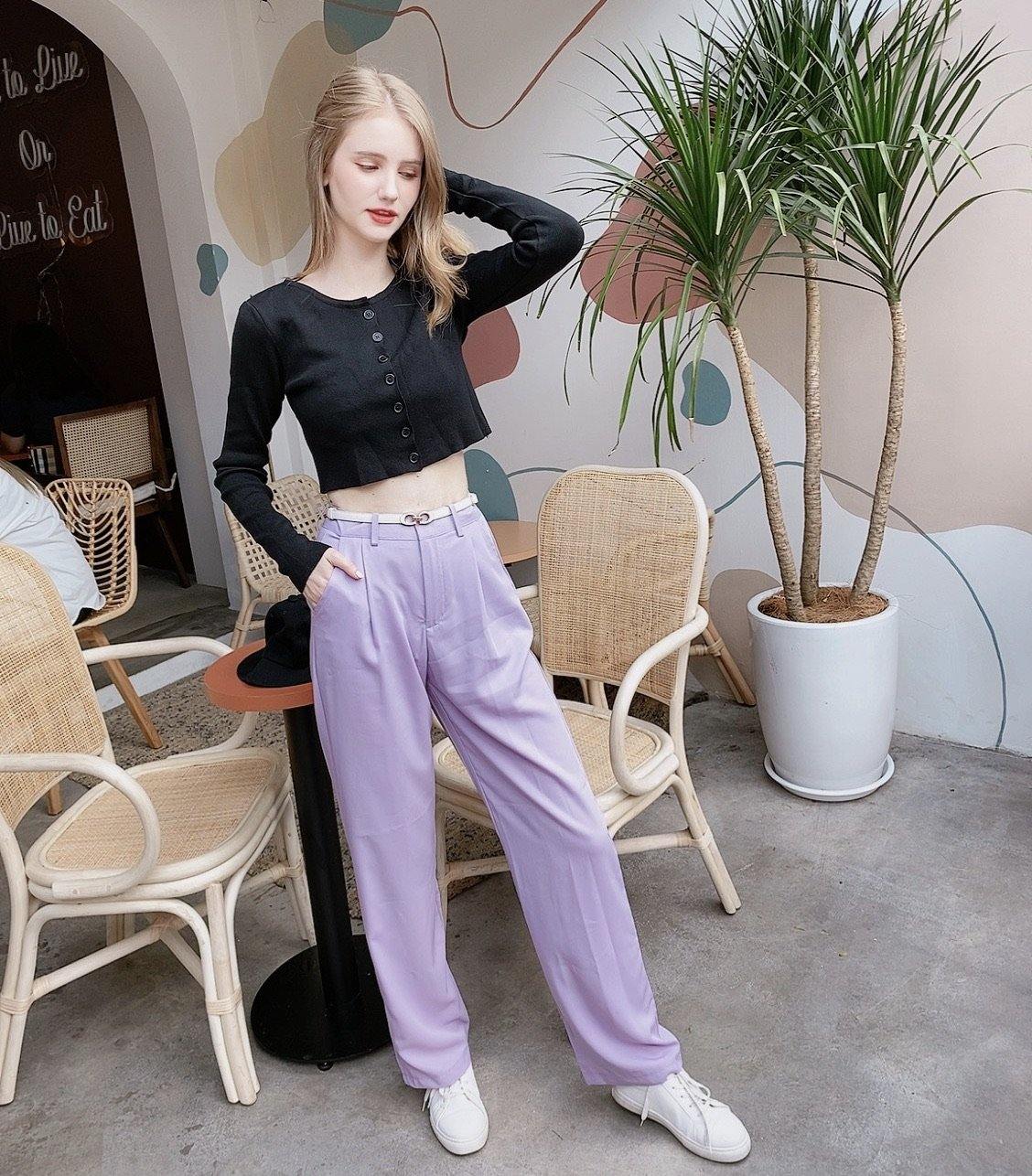 PS040 High Middle Waist Purple Maxi Pants (S, M, L, XL) - Hearts &amp; Kisses