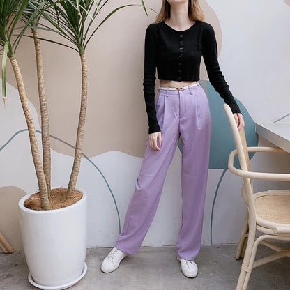 PS040 High Middle Waist Purple Maxi Pants (S, M, L, XL) - Hearts &amp; Kisses