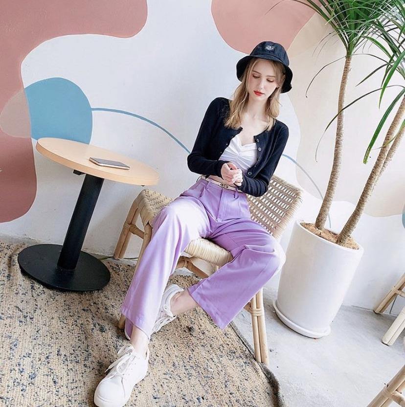 PS040 High Middle Waist Purple Maxi Pants (S, M, L, XL) - Hearts &amp; Kisses