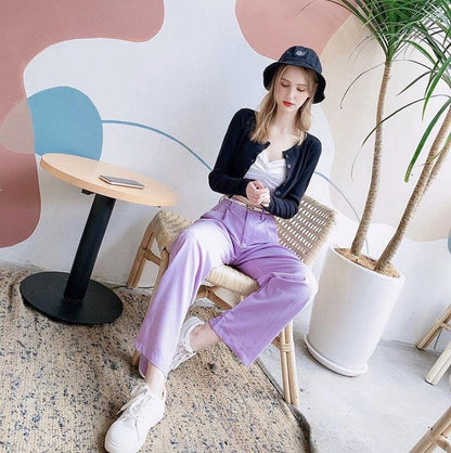 PS040 High Middle Waist Purple Maxi Pants (S, M, L, XL) - Hearts &amp; Kisses