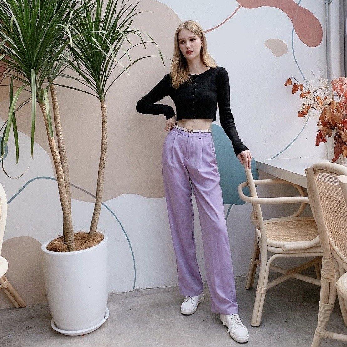 PS040 High Middle Waist Purple Maxi Pants (S, M, L, XL) - Hearts &amp; Kisses