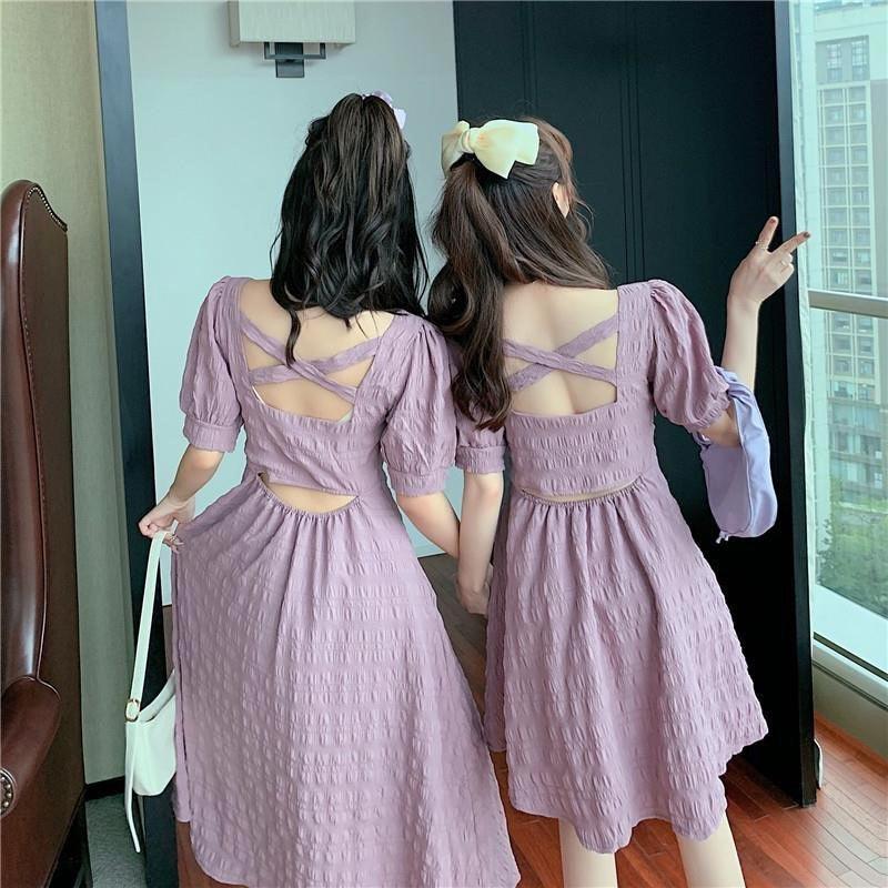 Purple Puff Sleeve Cross Back Short Dress (M) - Hearts &amp; Kisses Fashion Boutique - HNK Online Fashion Malaysia - Buy Dress Online. Shop Dress, Tops, Pants, Rompers, Sportswear &amp; more. We Ship To Malaysia &amp; Singapore.