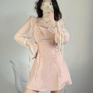 Side Lace Up Mesh Sleeve Dress (M, L, XL, XXL size)-Hearts & Kisses Online Fashion Boutique