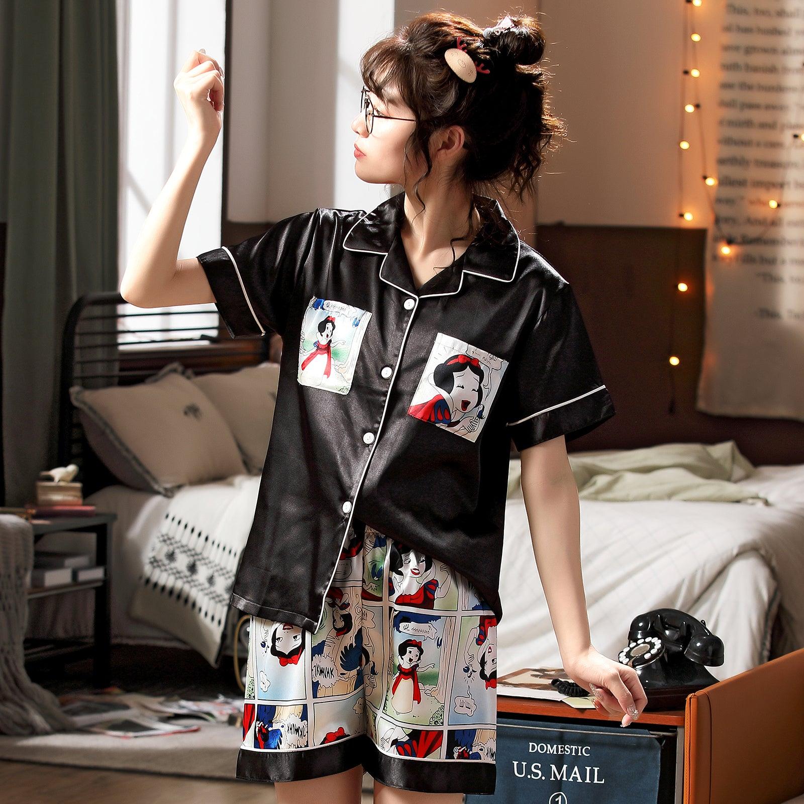 SnowWhite Black Homewear Two Pieces Set Pyjamas (M,L,XL,XXL) - Hearts & Kisses Fashion Boutique - Online Fashion Malaysia - Dress, Tops, Pants, Rompers, Sportswear & more. We Ship To Malaysia & Singapore