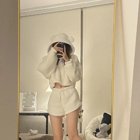 Teddy White Sweater Top/Shorts/Two Pieces Set - Hearts & Kisses Fashion Boutique - Online Fashion Malaysia - Dress, Tops, Pants, Rompers, Sportswear & more. We Ship To Malaysia & Singapore