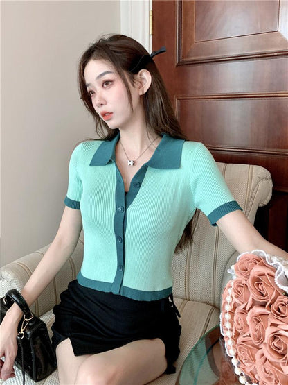 Two Tone Collar Knitted Top - Green - Hearts &amp; Kisses Fashion Boutique - HNK Online Fashion Malaysia - Buy Dress Online. Shop Dress, Tops, Pants, Rompers, Sportswear &amp; more. We Ship To Malaysia &amp; Singapore.